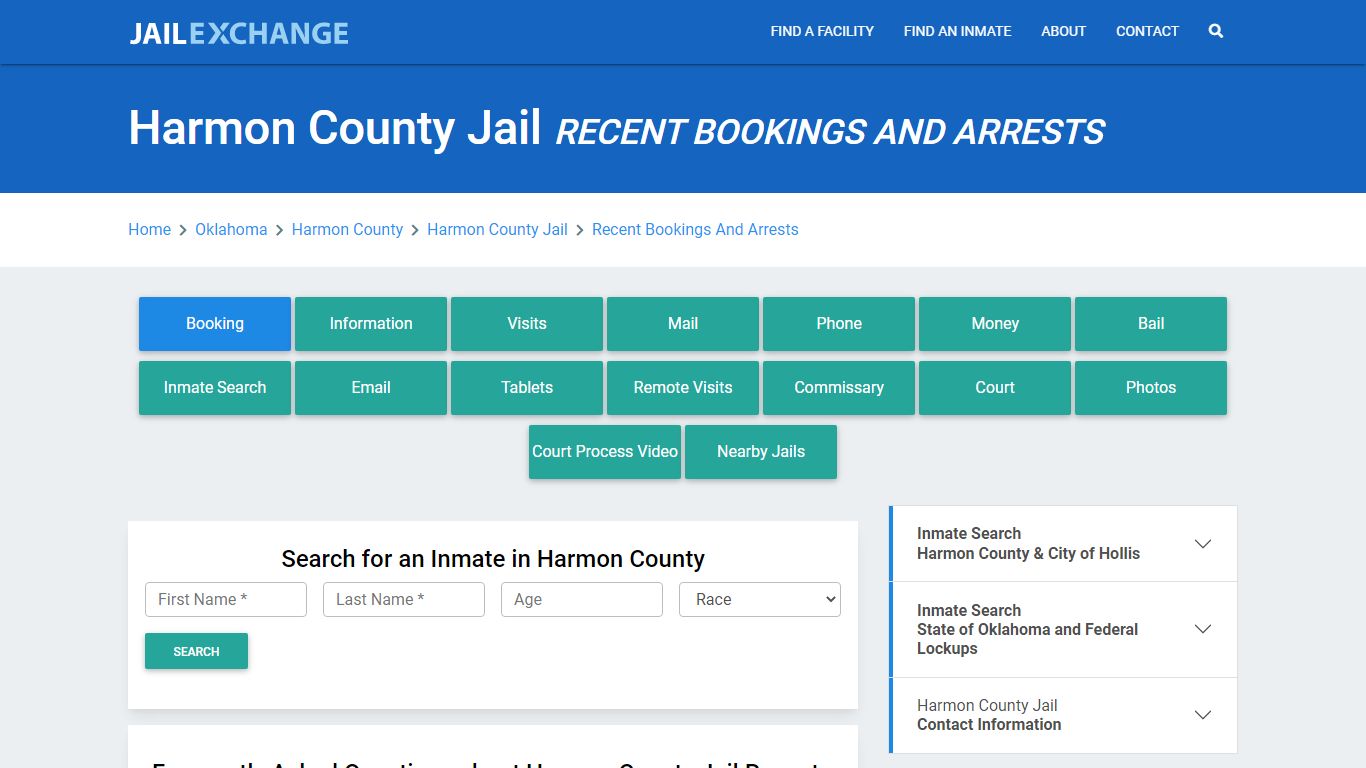 Harmon County Jail Recent Bookings And Arrests - Jail Exchange