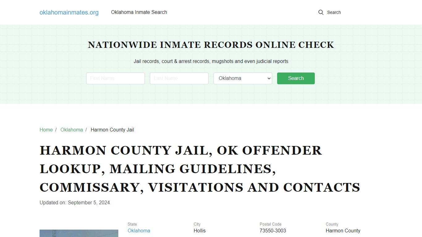 Harmon County Jail, OK: Inmate Search Options, Visitations, Contacts