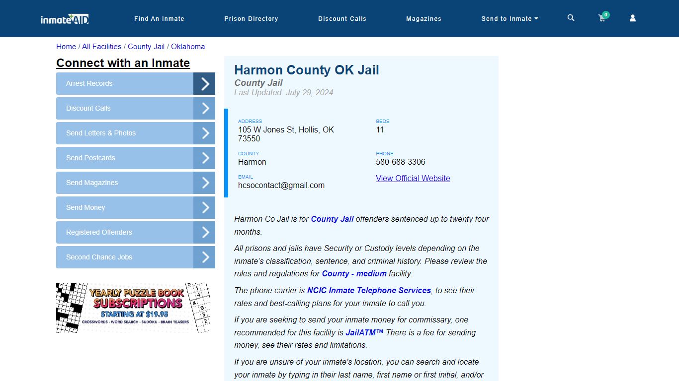 Harmon County OK Jail - Inmate Locator